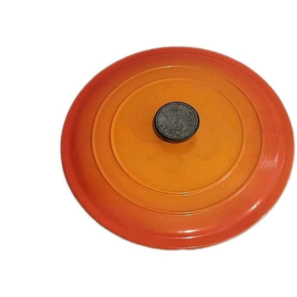 Le Creuset Enameled Cast Iron Dutch Oven Lid Flame Orange Vintage Marked "G"